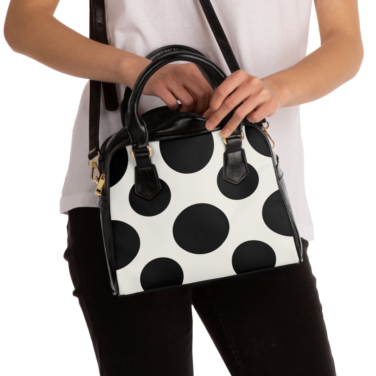Cream and Black Dot Handbag